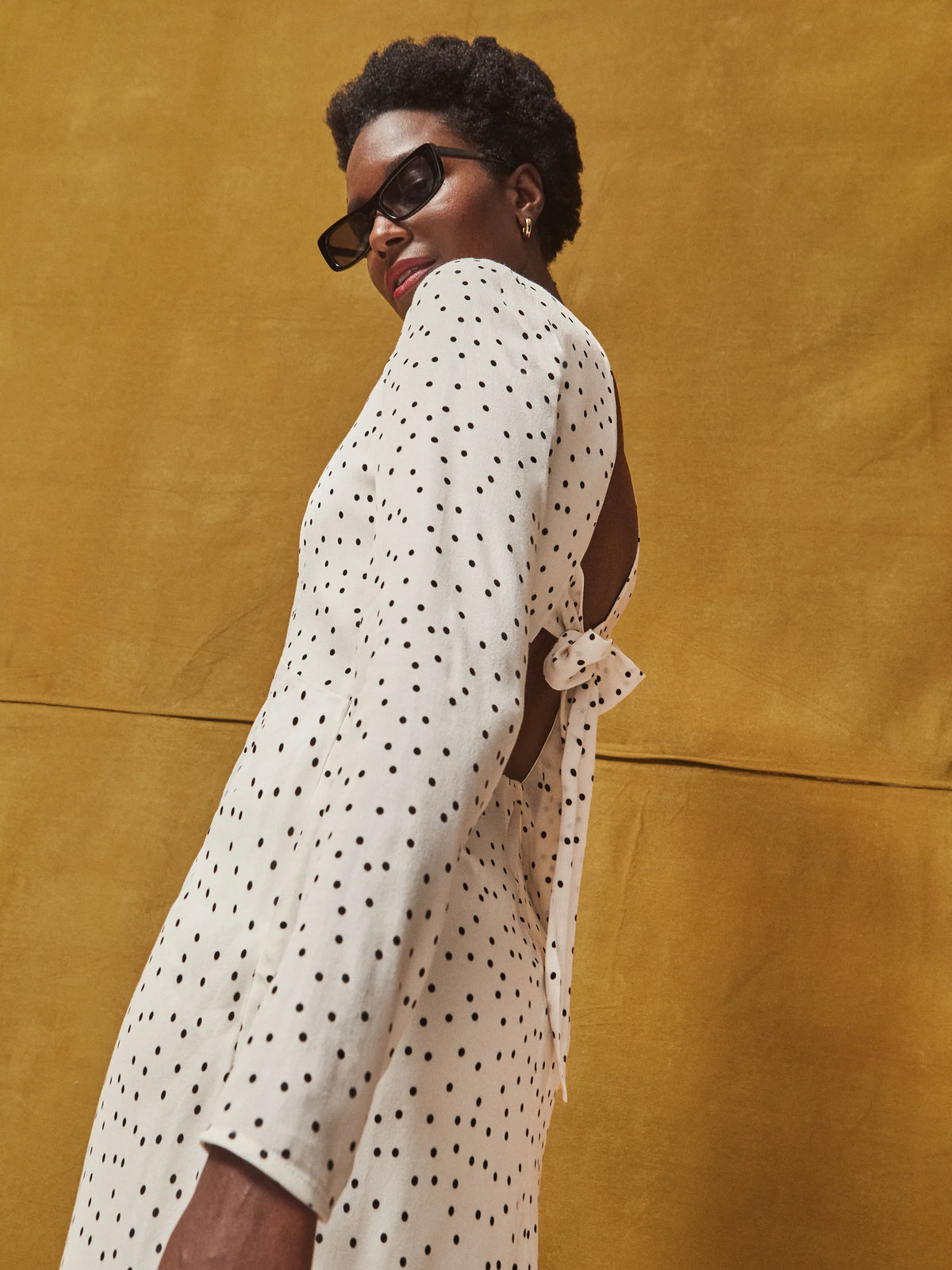 Black And White Polka Dot Tie Back Dress