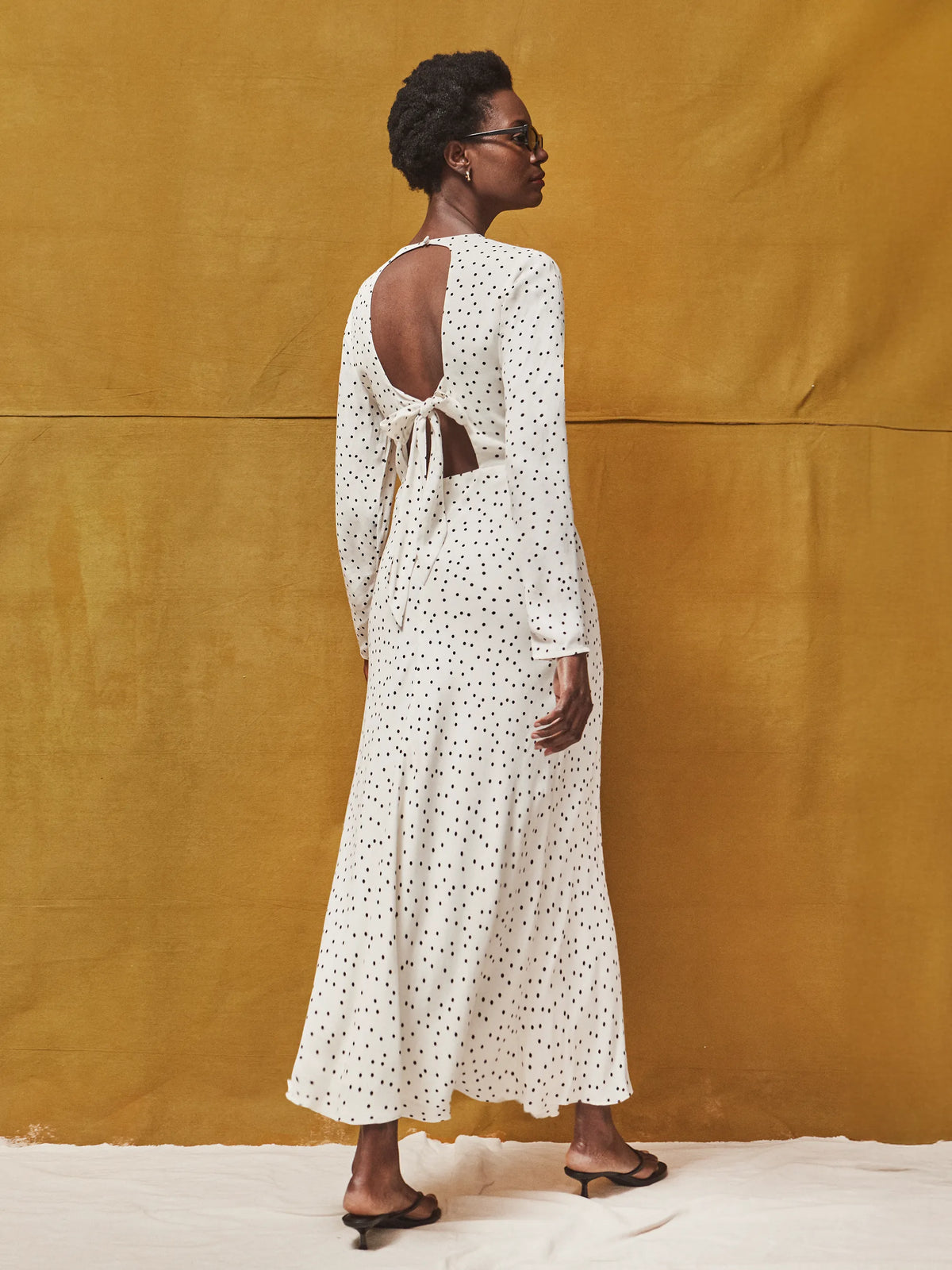Petite Black And White Polka Dot Tie Back Dress