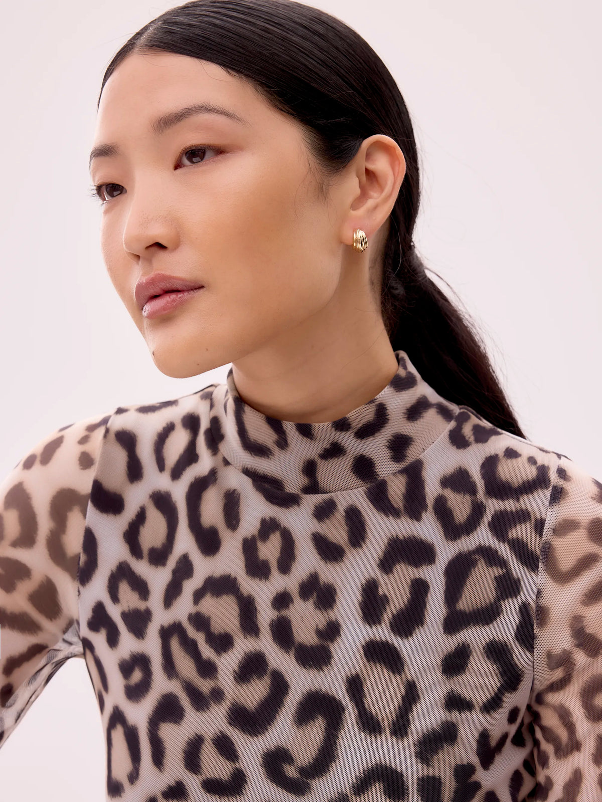 Brown Leopard Print Mesh Top