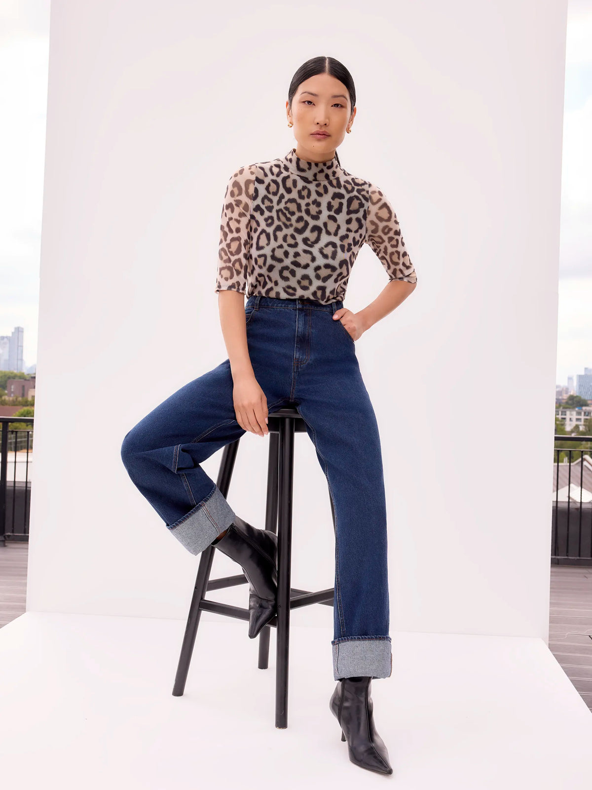 Brown Leopard Print Mesh Top
