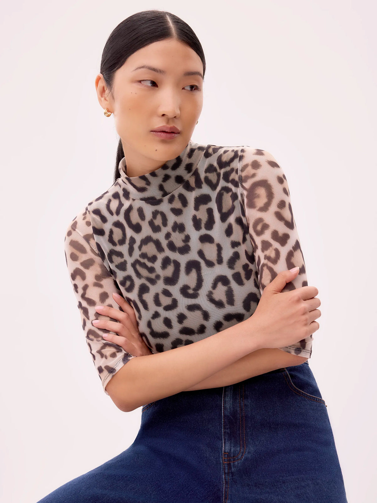 Brown Leopard Print Mesh Top