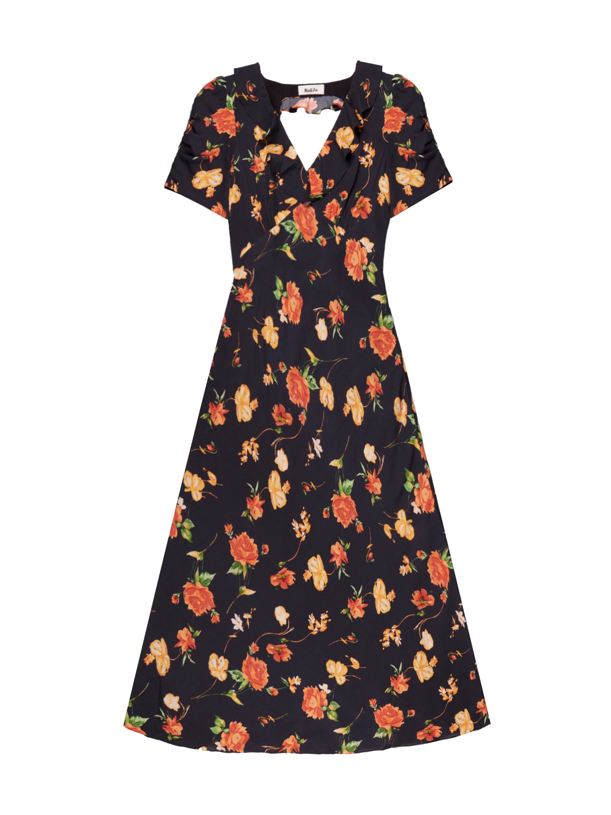 Petite Apricot And Yellow Floral Print Tie Back Dress – Ro&Zo
