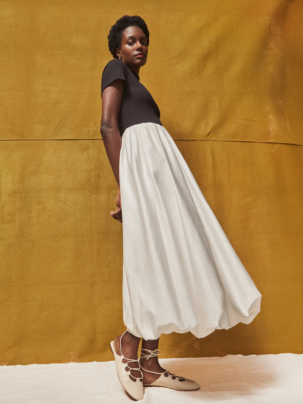 Lucinda Black and White Contrast Bubble-Hem Dress Ro&Zo Lucinda Black and White Contrast Bubble-Hem Dress Ro&Zo
