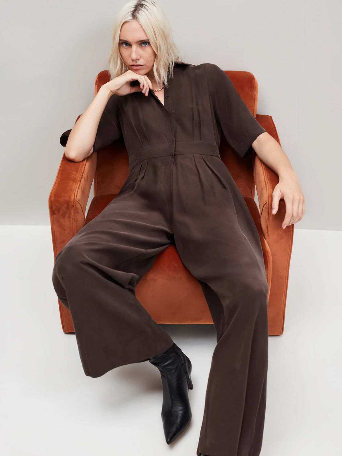 Petite Chocolate Tailored Jumpsuit