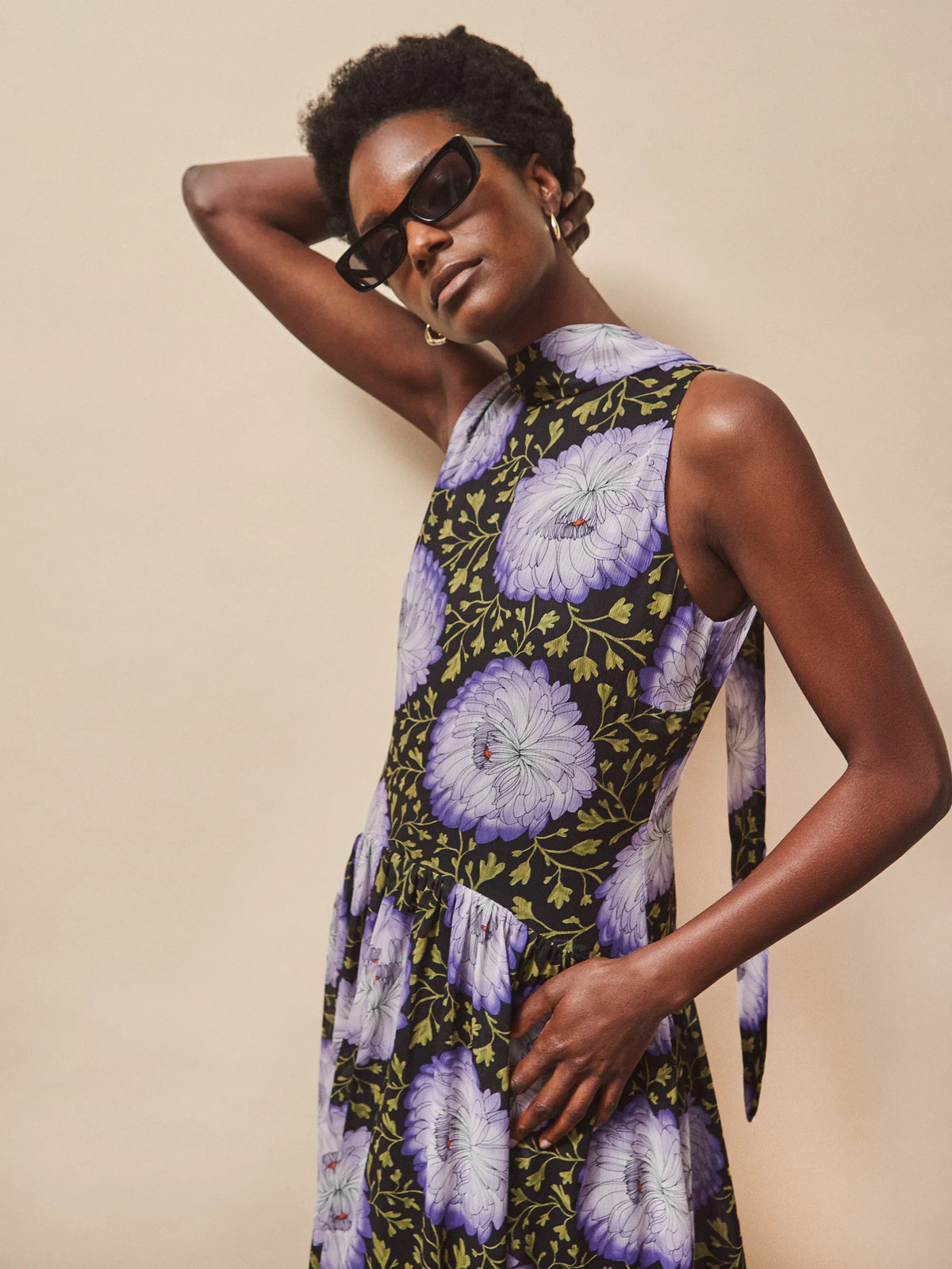 Iris Lilac Scarf Detail Chiffon Dress