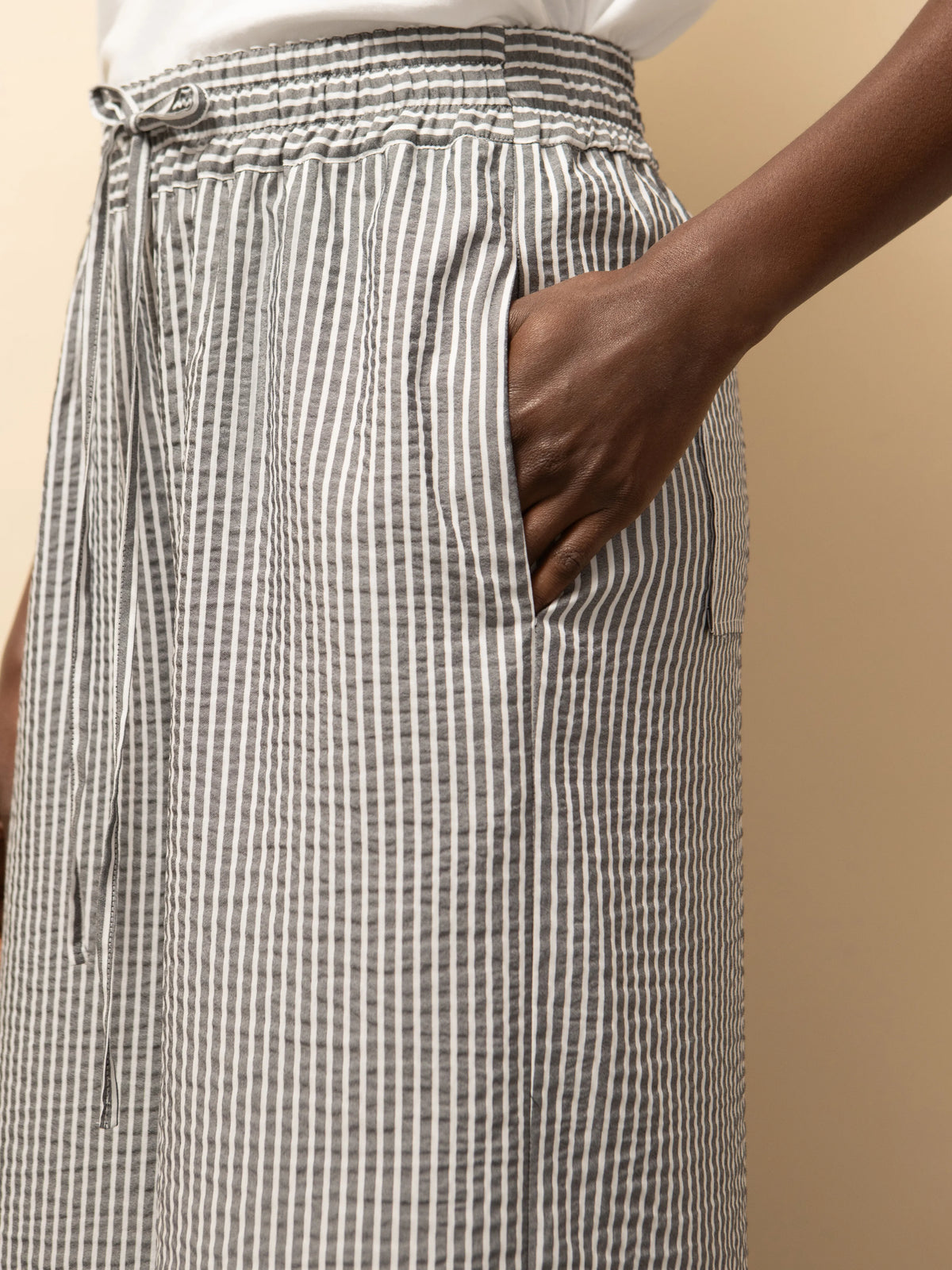 Washed Black And White Stripe Trousers