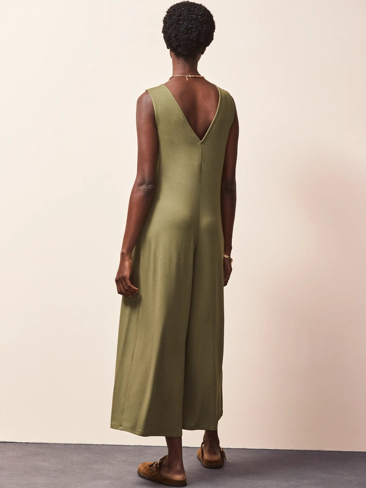 Olive Jersey V Neck Jumpsuit