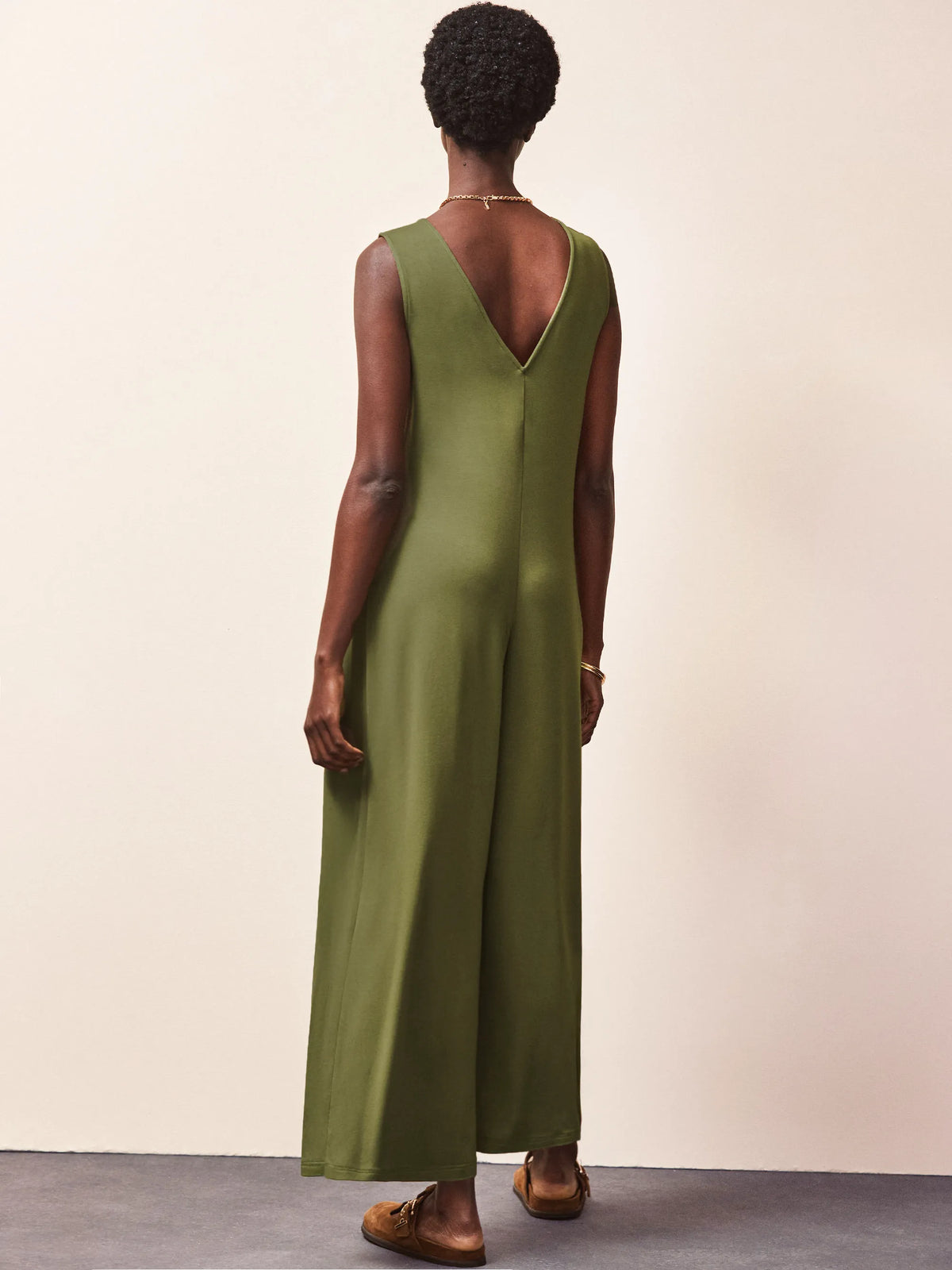 Olive Jersey V Neck Jumpsuit