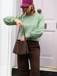 Sage-Green Puff-Sleeved Cotton-Blend Sweatshirt