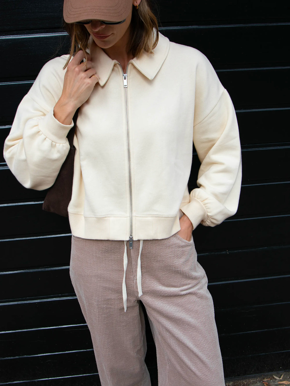Cream Sweatshirt Bomber Jacket