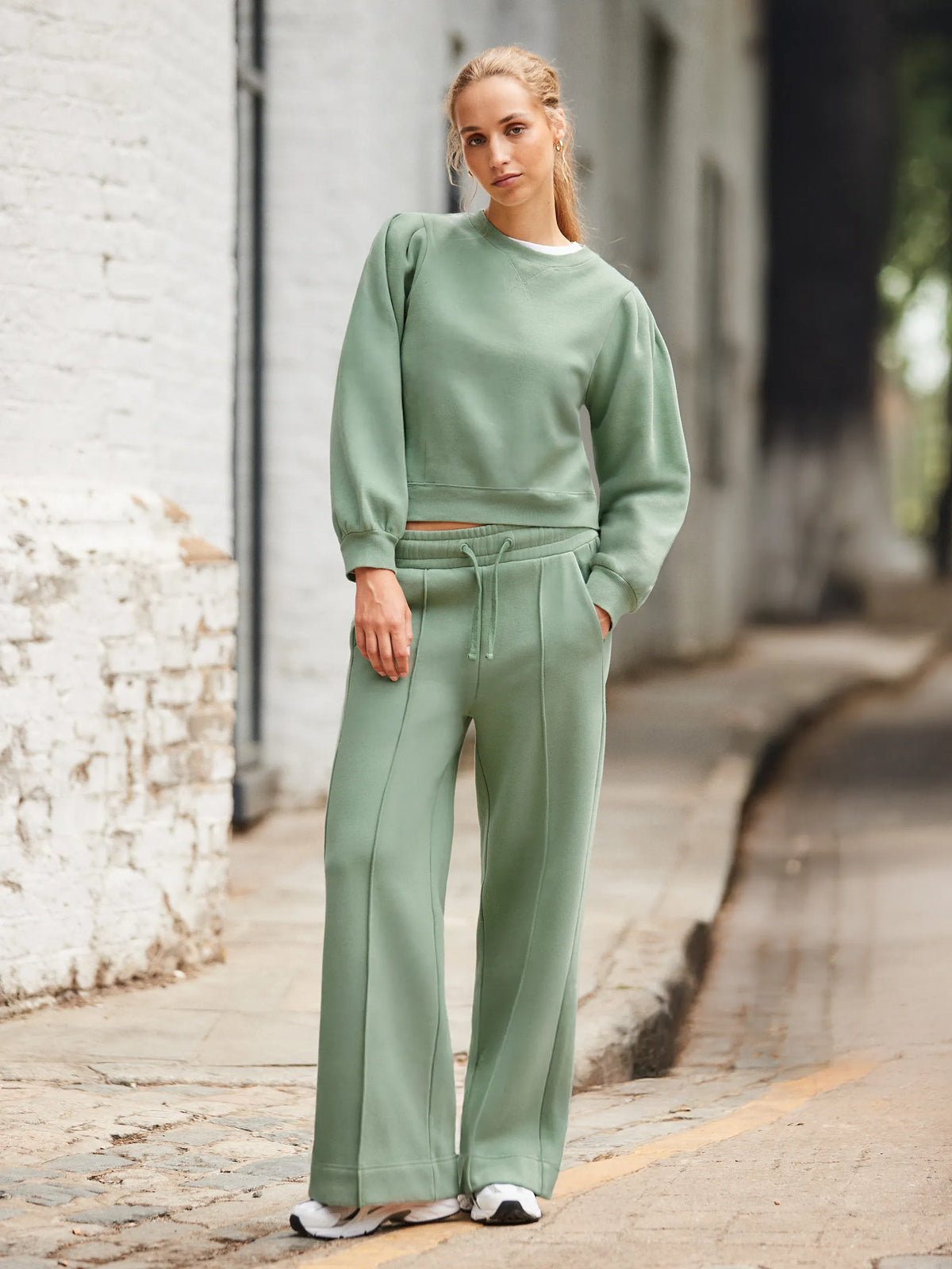 Sage-Green Wide-Leg Sweatpants