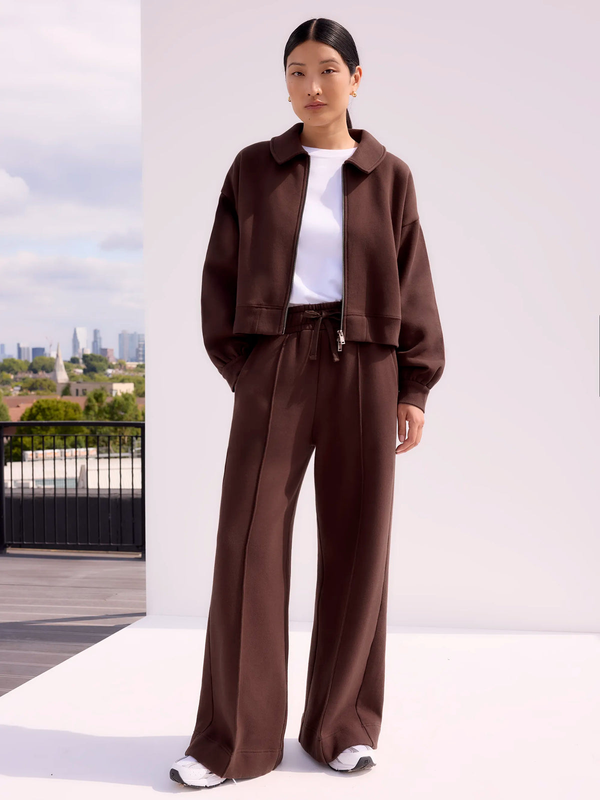 Chocolate-Brown Wide-Leg Sweatpants