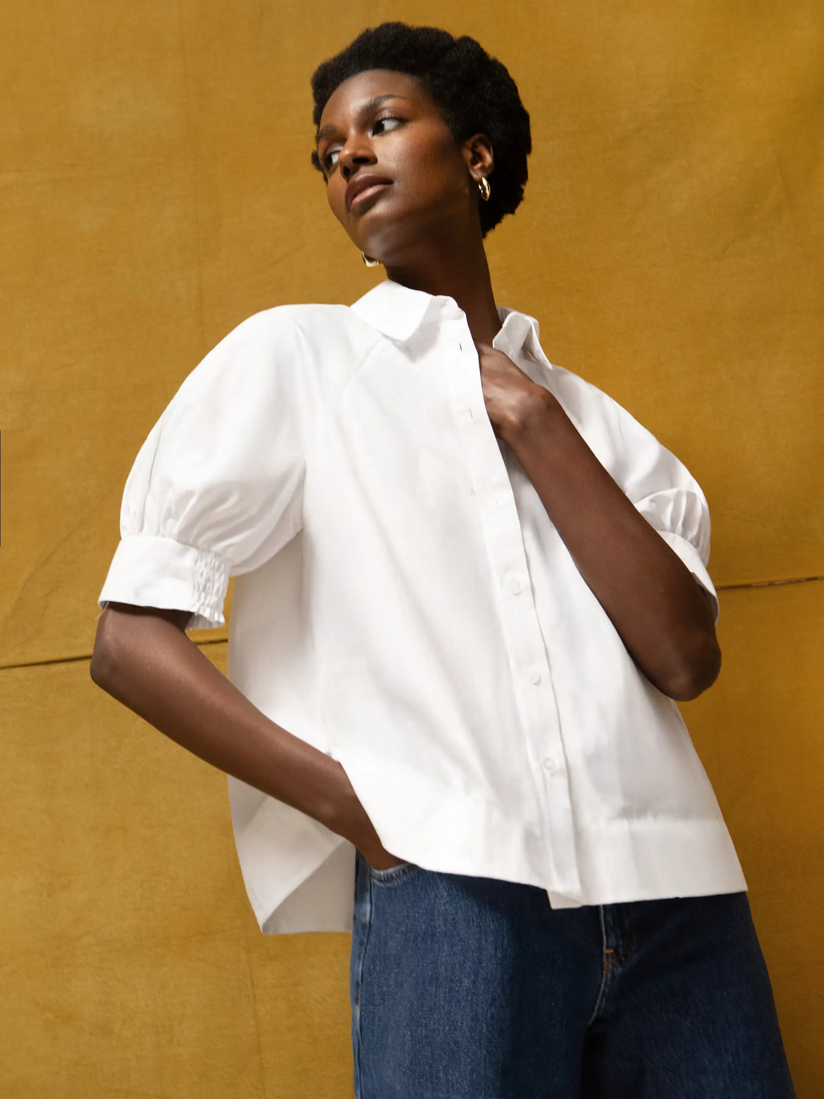 White Cotton Poplin Short Sleeve Shirt