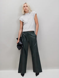 Dark-Green Leather Wide-Leg Trousers
