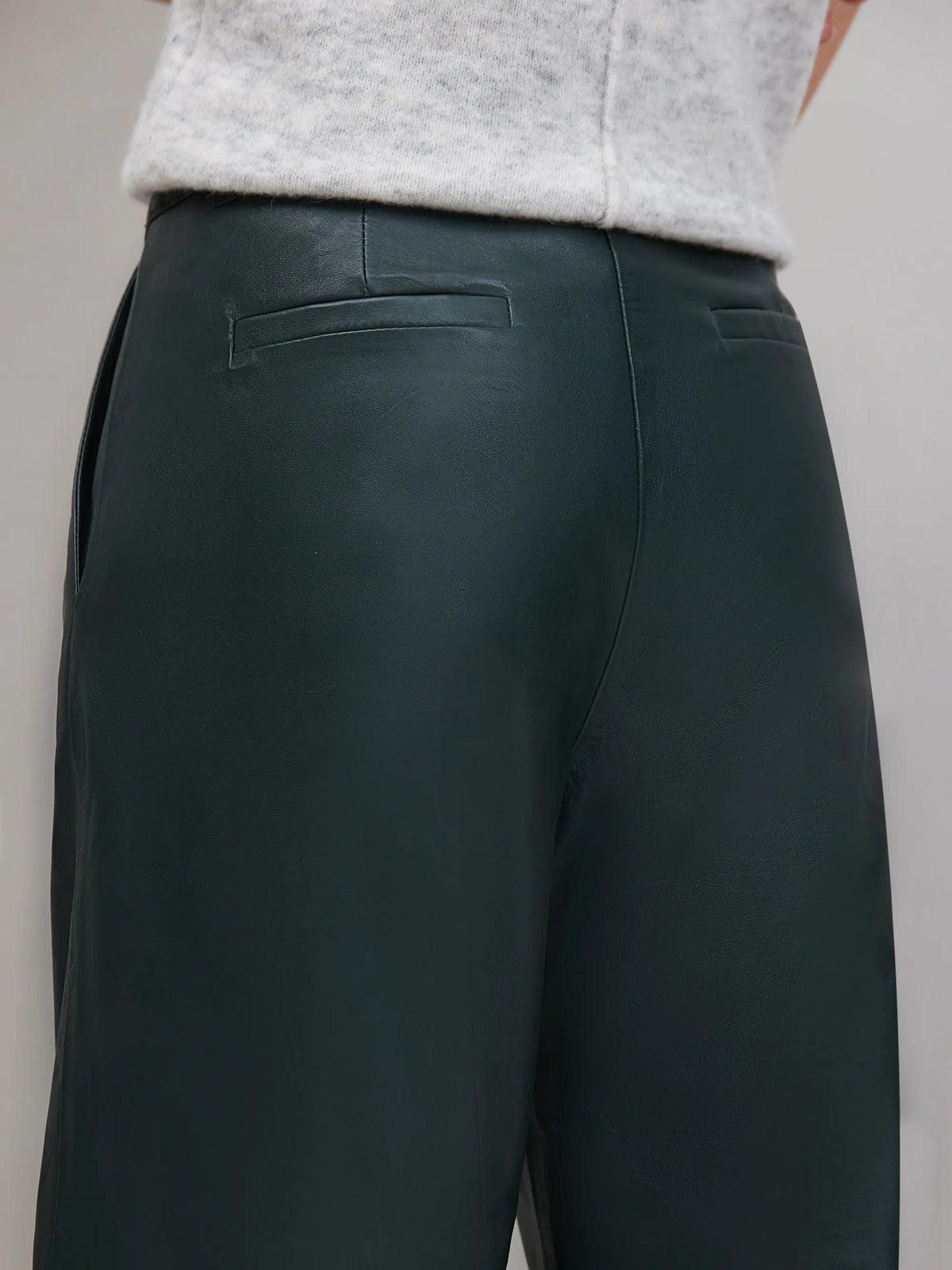 Dark-Green Leather Wide-Leg Trousers