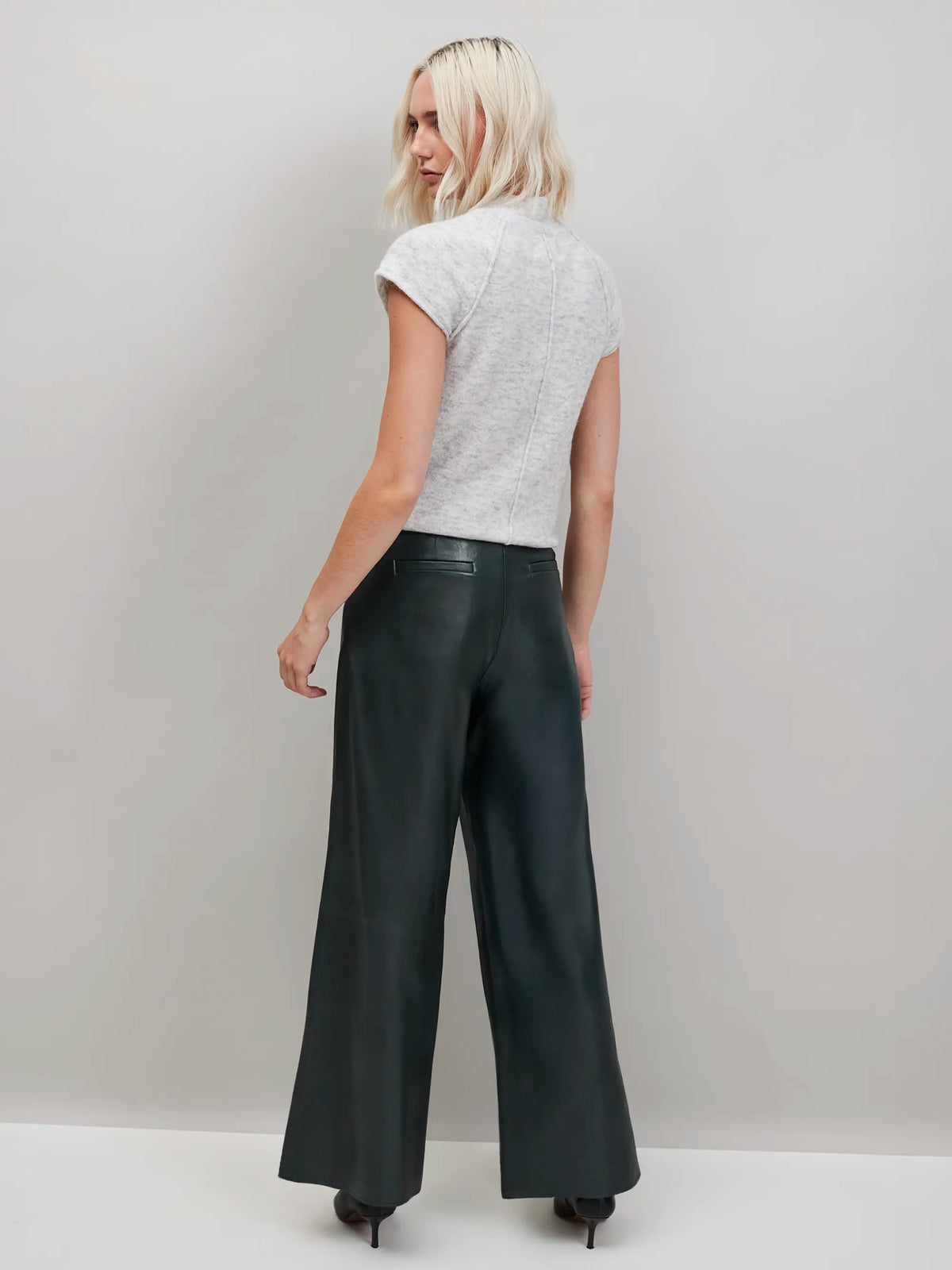 Dark-Green Leather Wide-Leg Trousers