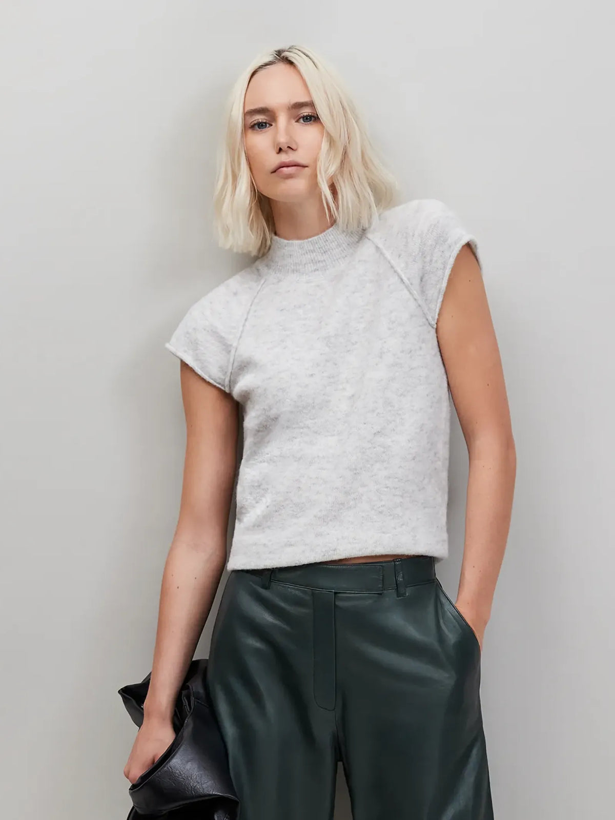 Grey Turtleneck Knit Top with Wool and Alpaca