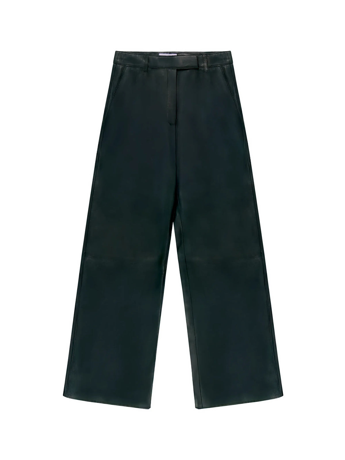 Dark-Green Leather Wide-Leg Trousers
