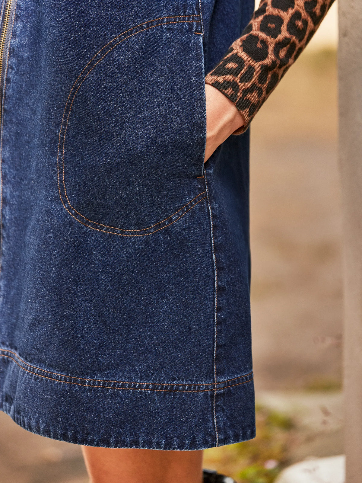 Zip-Front Denim Mini Dress