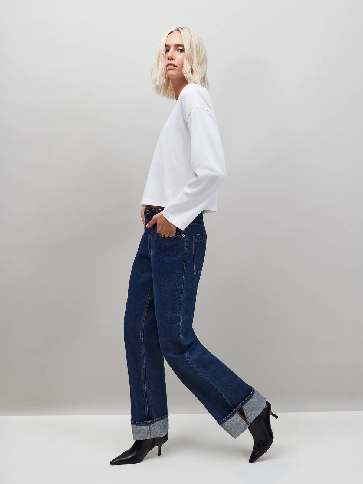 Petite Blue Denim Turn Up Hem Jeans