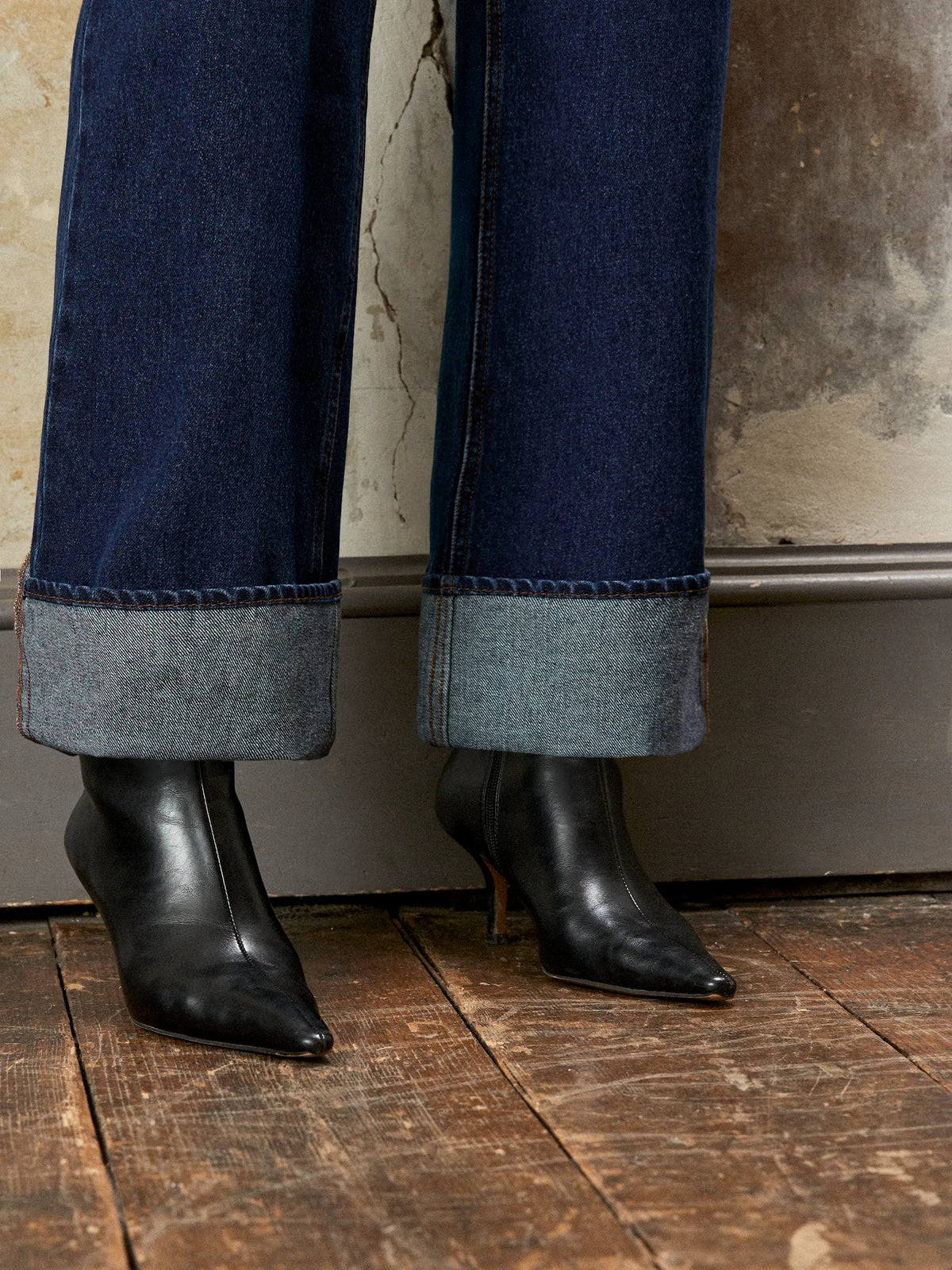 Blue Denim Turn Up Hem Jeans
