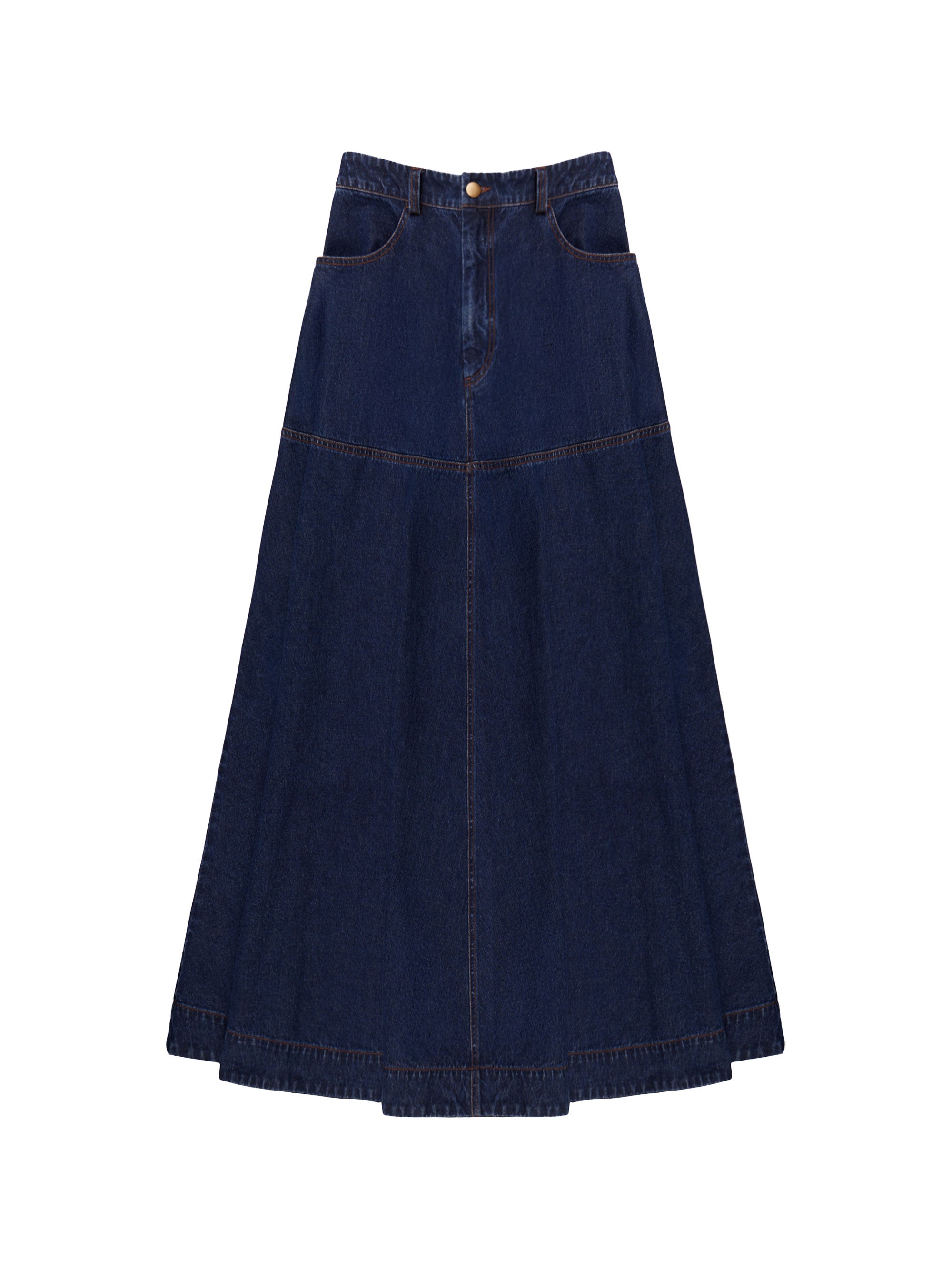Dark-Blue Denim Flared Maxi Skirt – Ro&Zo