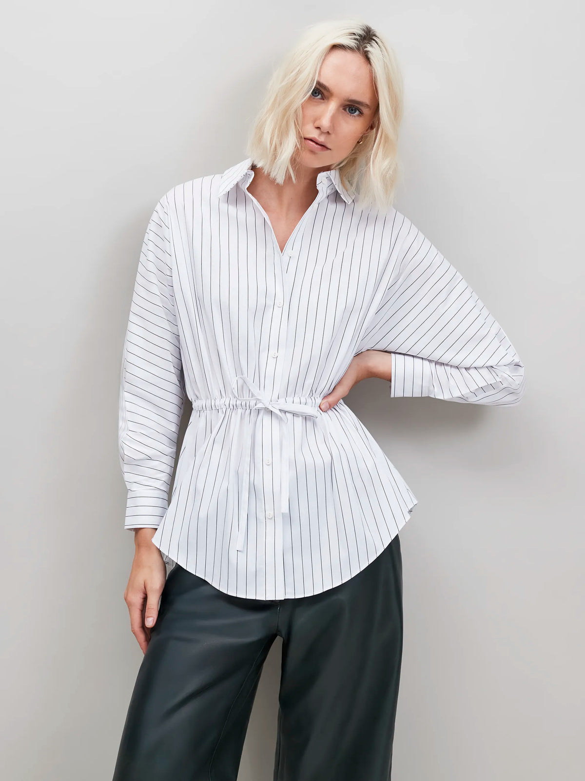 White Stripe Channel Waist Shirt