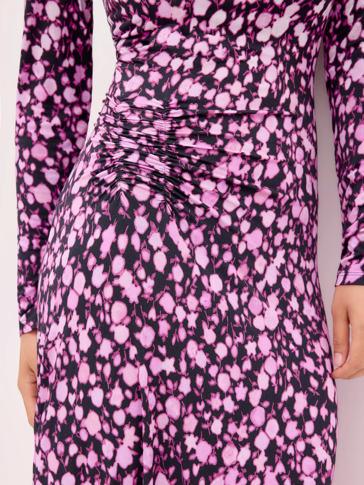 Petite Ruched Batik-Print Midaxi Dress