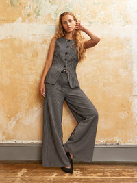 Petite Houndstooth Tailored Wide-Leg Trousers