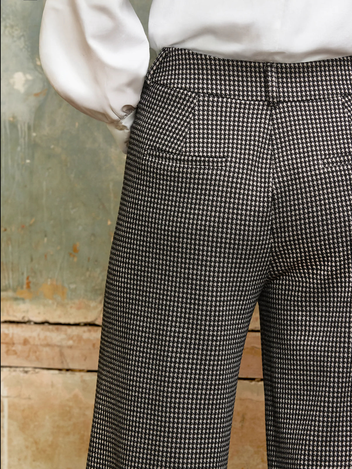 Houndstooth Tailored Wide-Leg Trousers