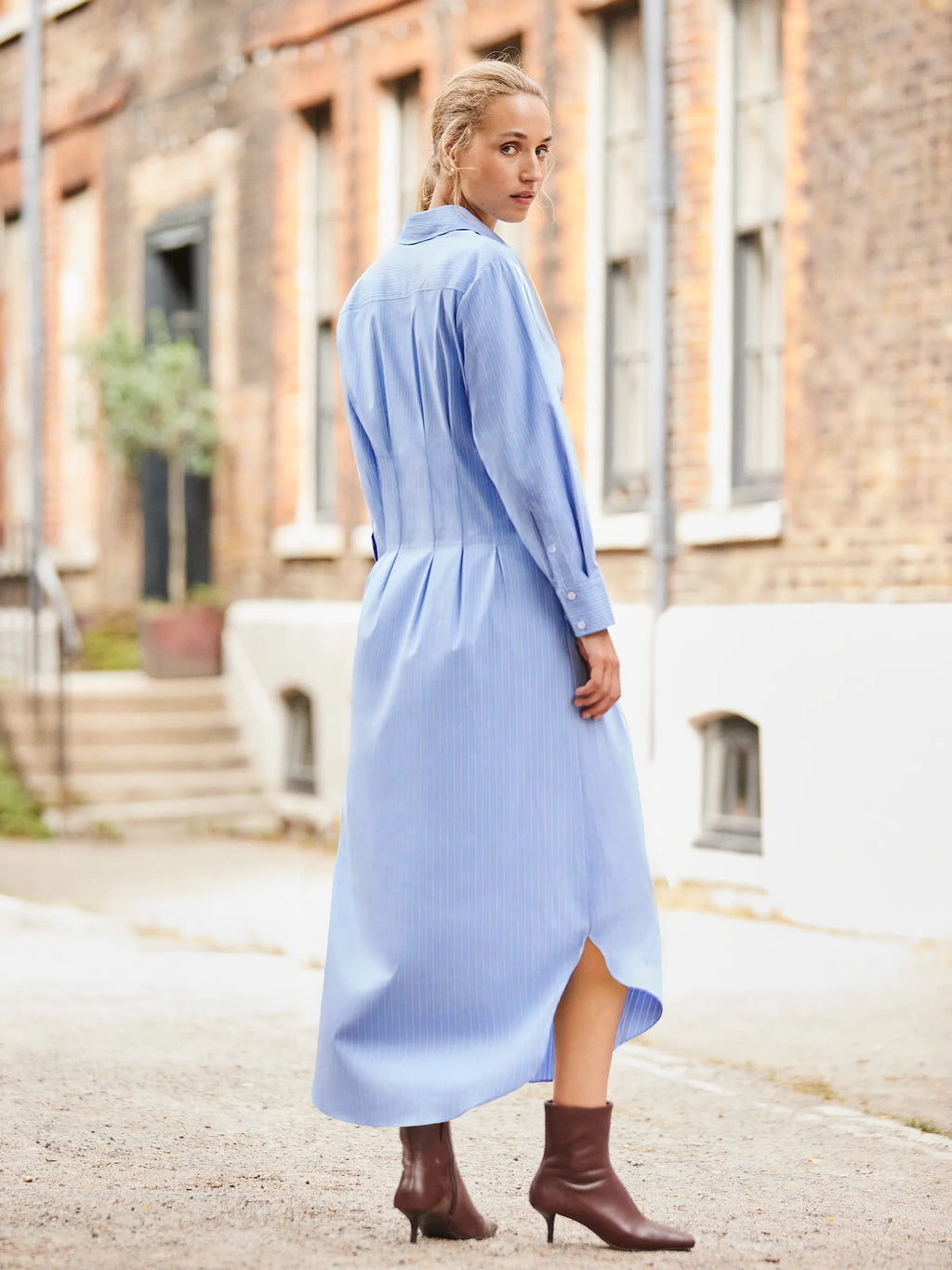 Petite Blue Striped Midi Shirt Dress – Ro&Zo