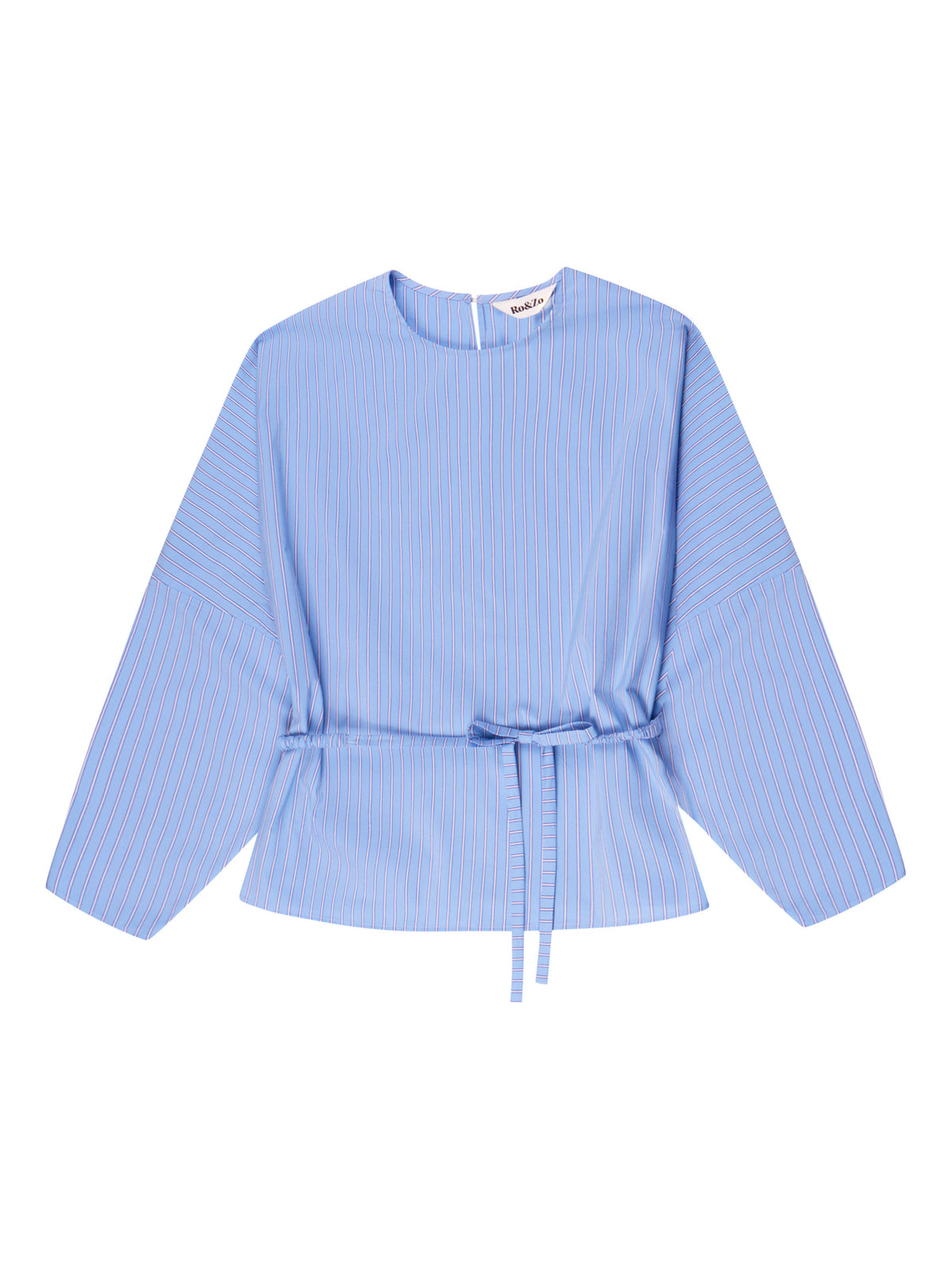 Blue Stripe Tie Waist Blouse
