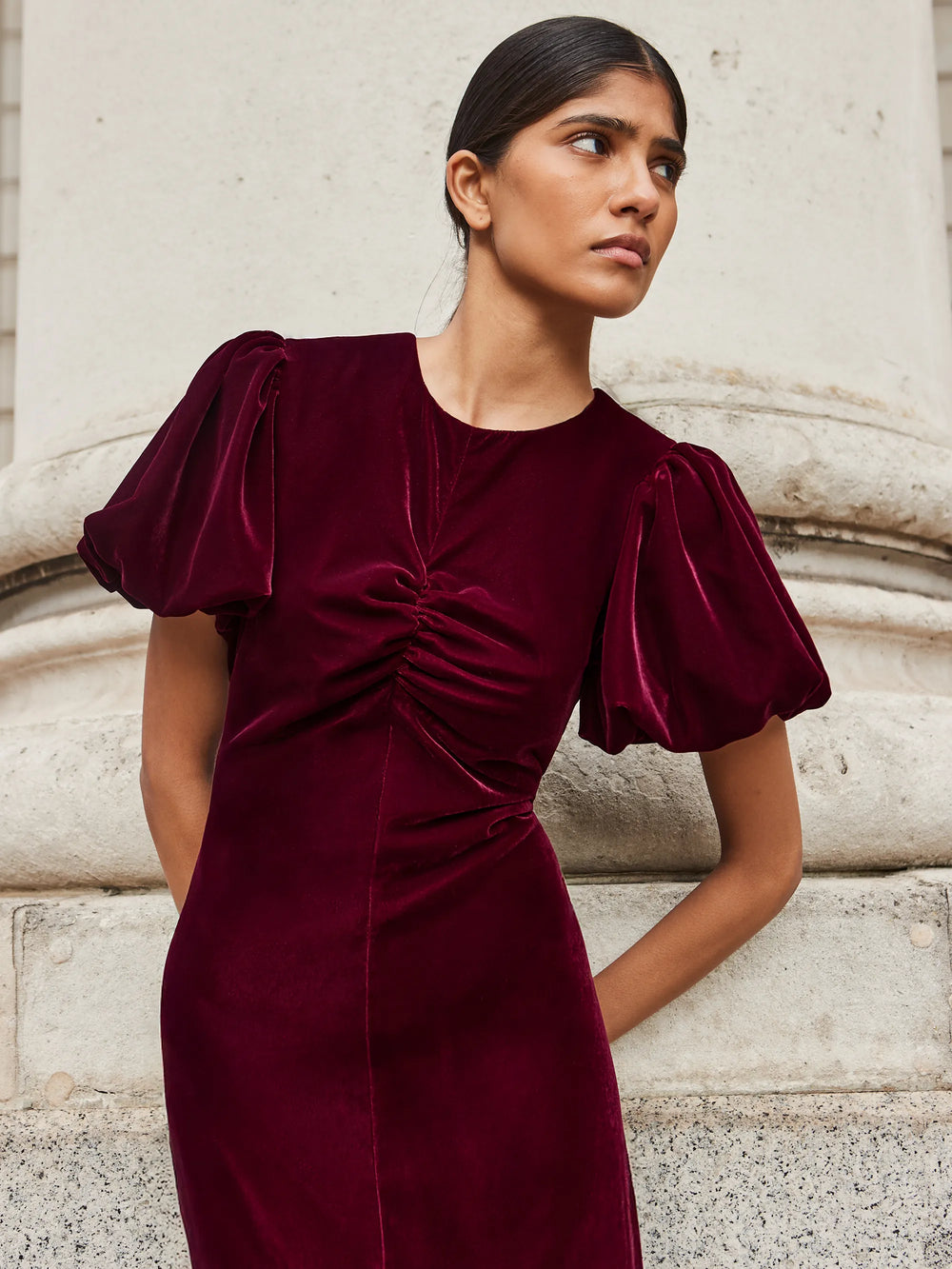 Jessie Plum Velvet Puff Sleeve Dress – Ro&Zo Jessie Plum Velvet Puff Sleeve Dress – Ro&Zo