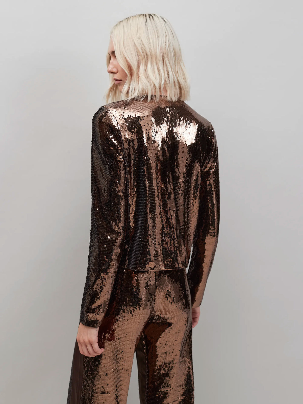 Brown Bow Front Sequin Jacket