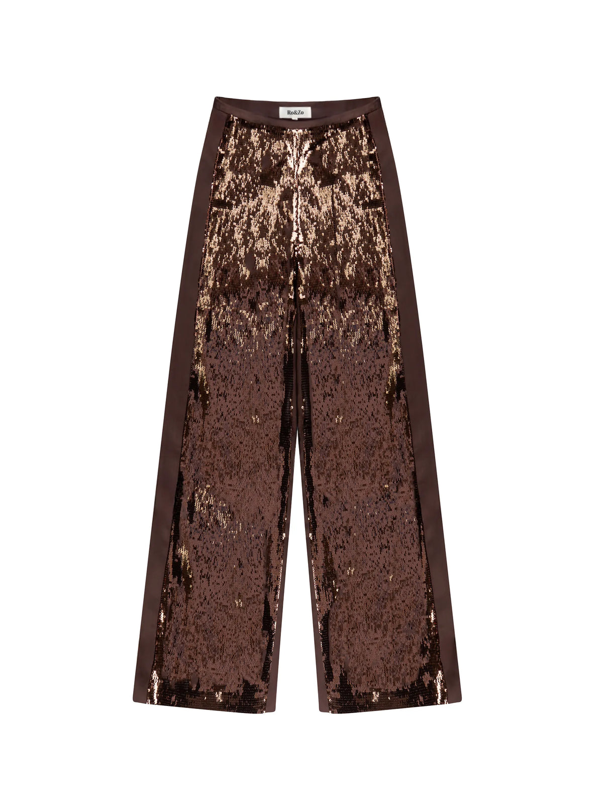 Brown Sequin Satin Contrast Trousers