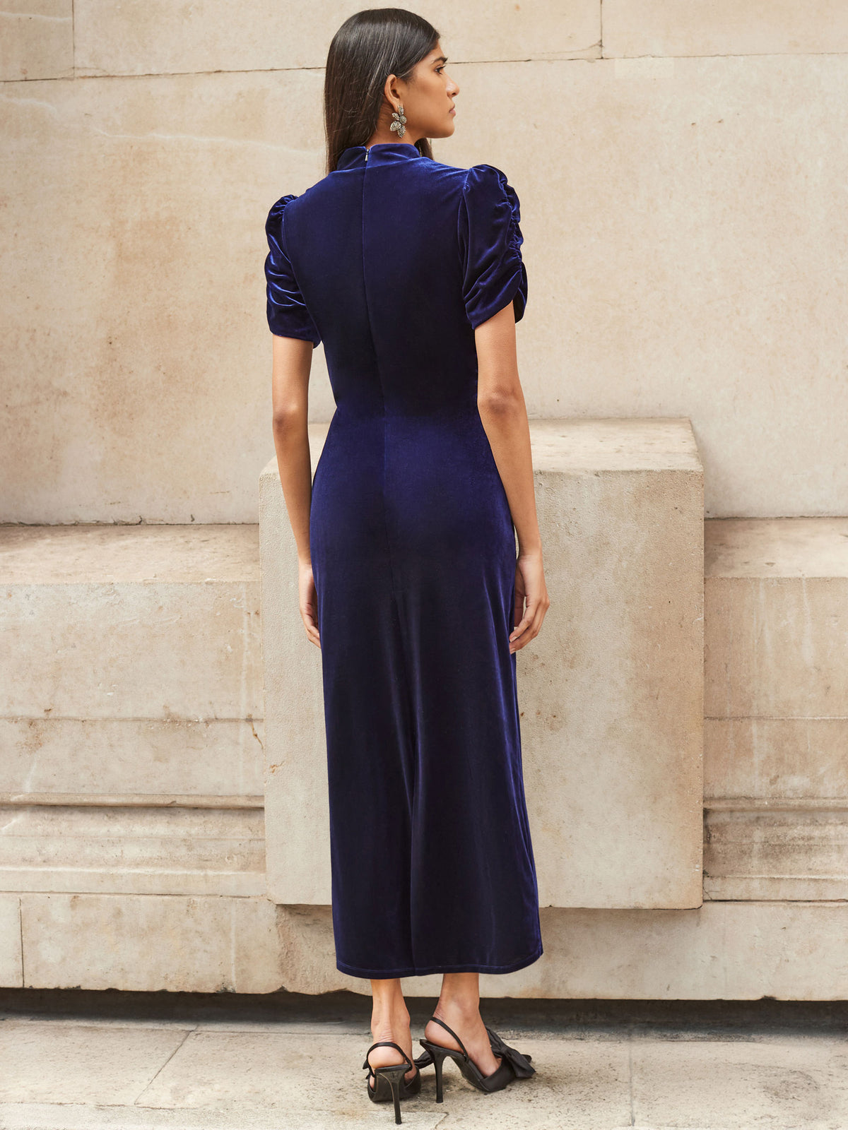 Harriet Blue Velvet Puff Sleeve Dress