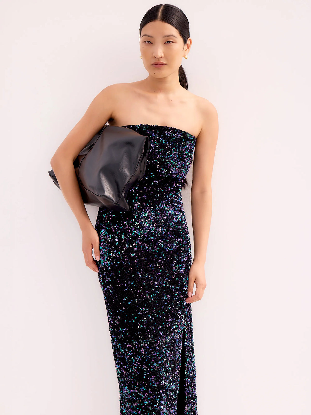 Petite Blair Blue Cluster Sequin Bandeau Maxi Dress