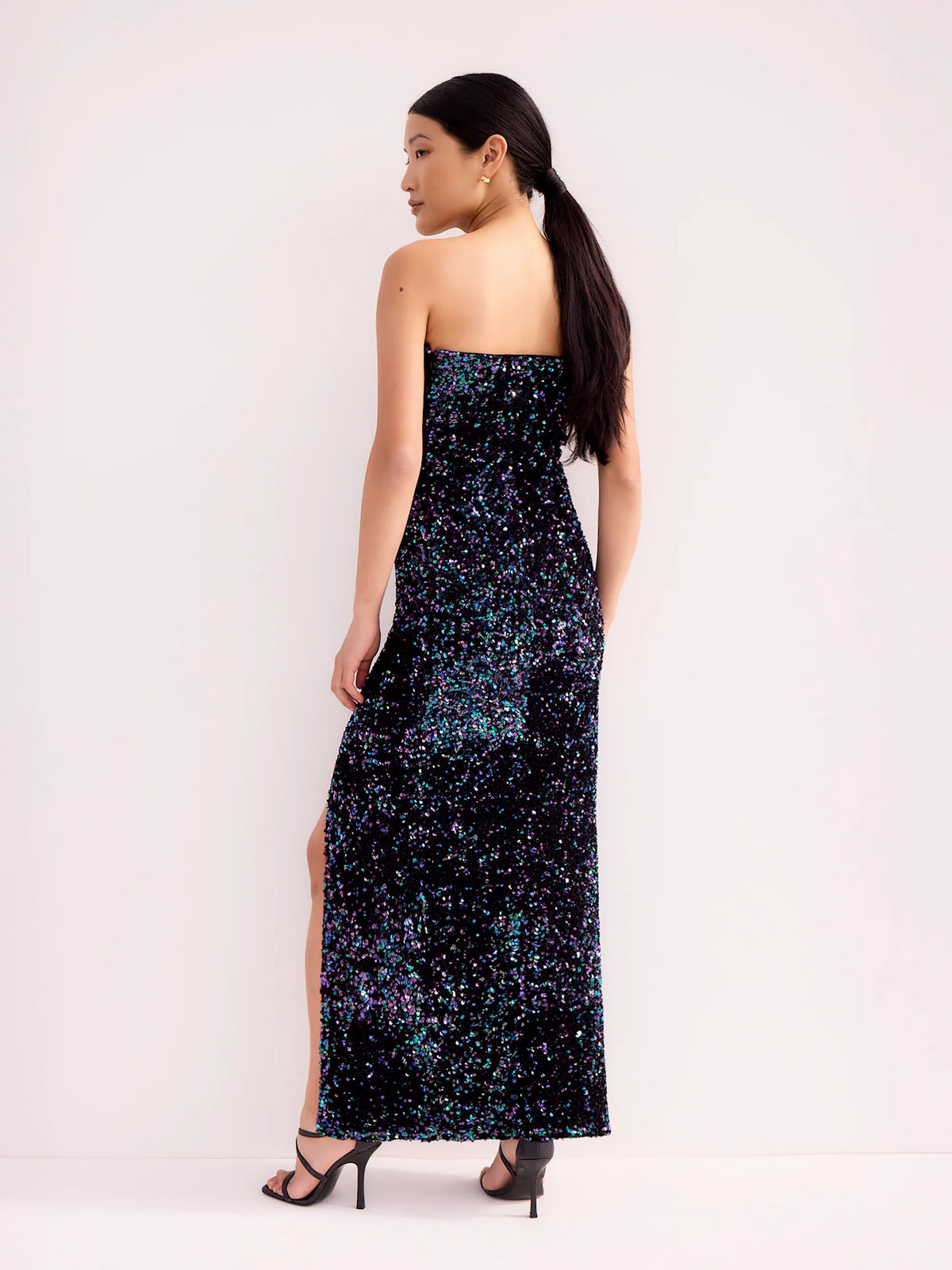 Petite Blair Blue Cluster Sequin Bandeau Maxi Dress