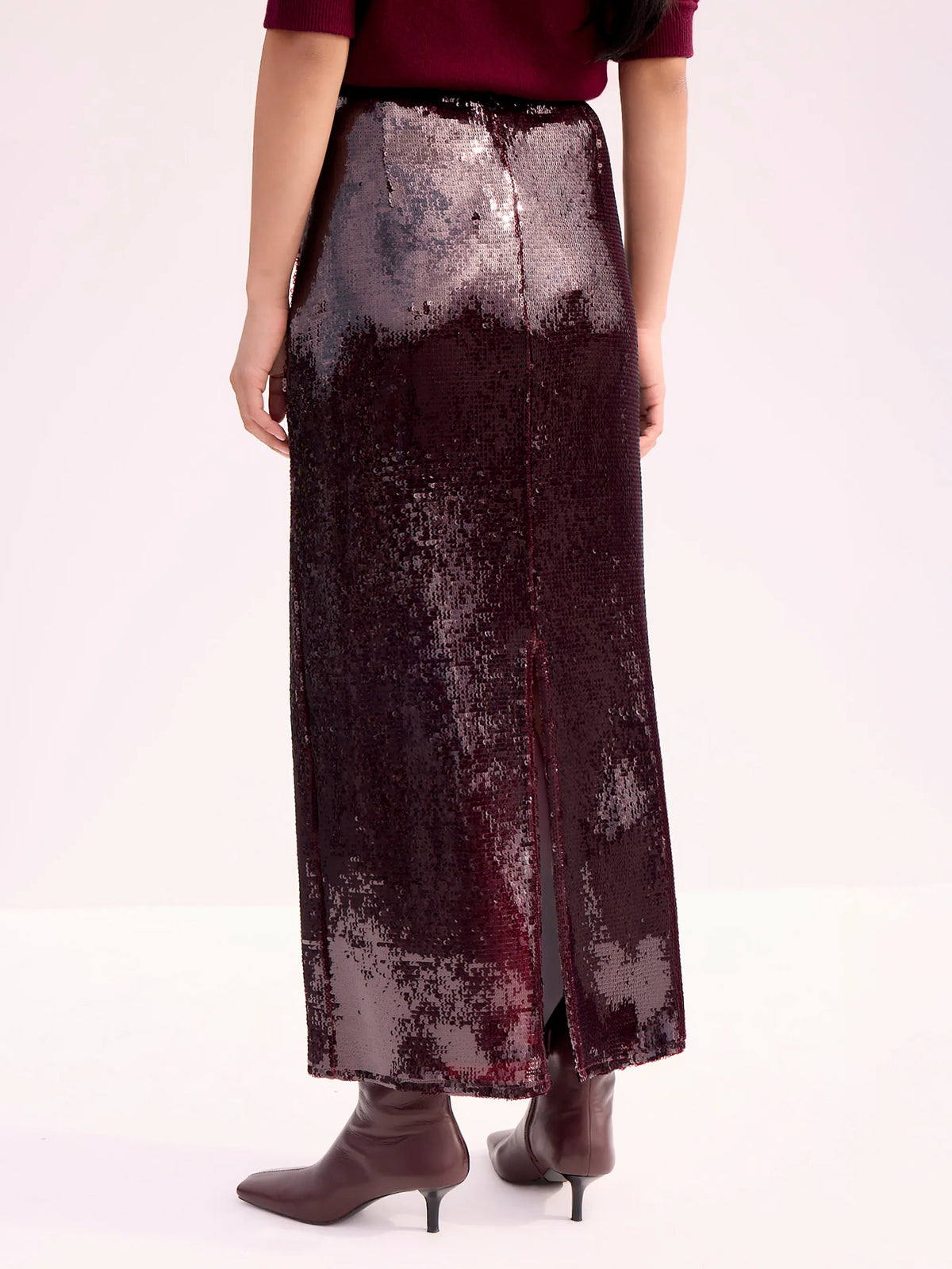 Petite Burgundy Liquid Sequinned Skirt