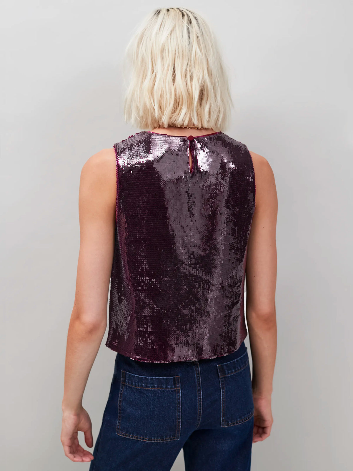 Wine Sequin Shell Top