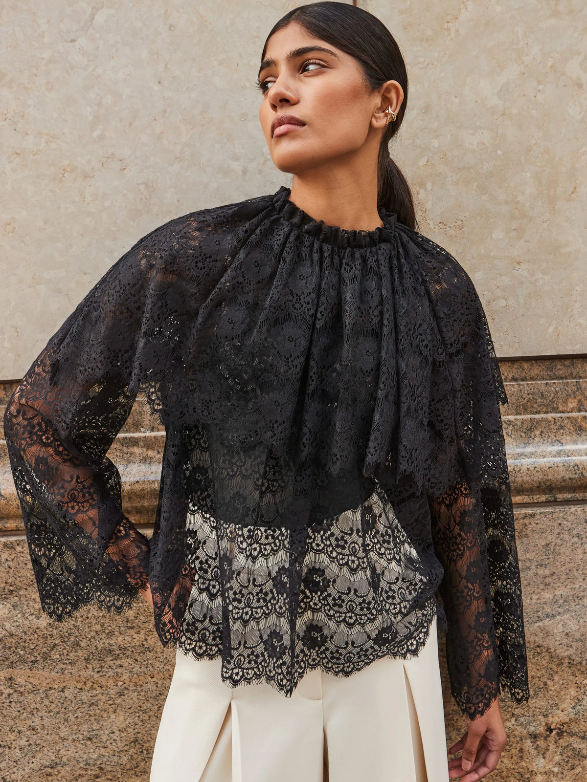Black Lace Overlay Blouse