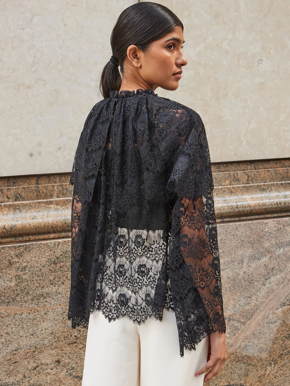 Black Lace Overlay Blouse