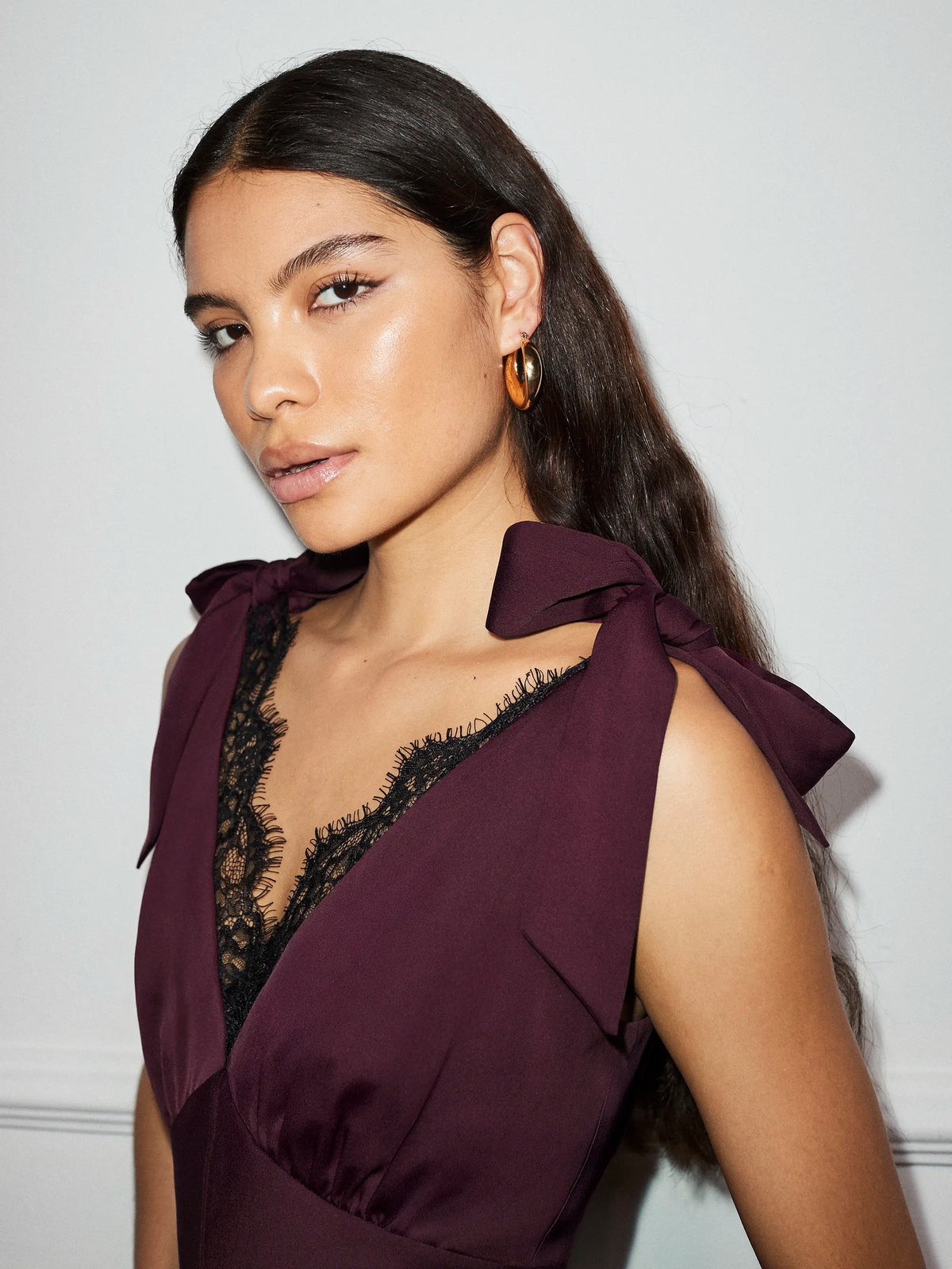 Petite Bronte Berry Lace Trim Detail Dress