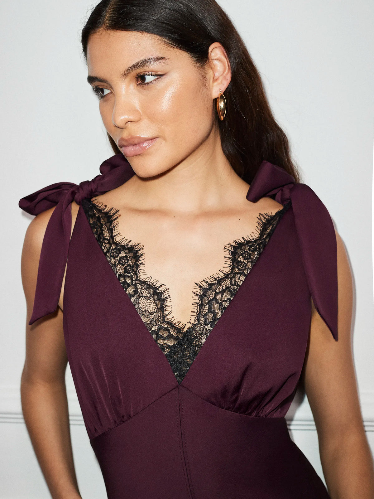 Bronte Plum Lace Trim Detail Dress