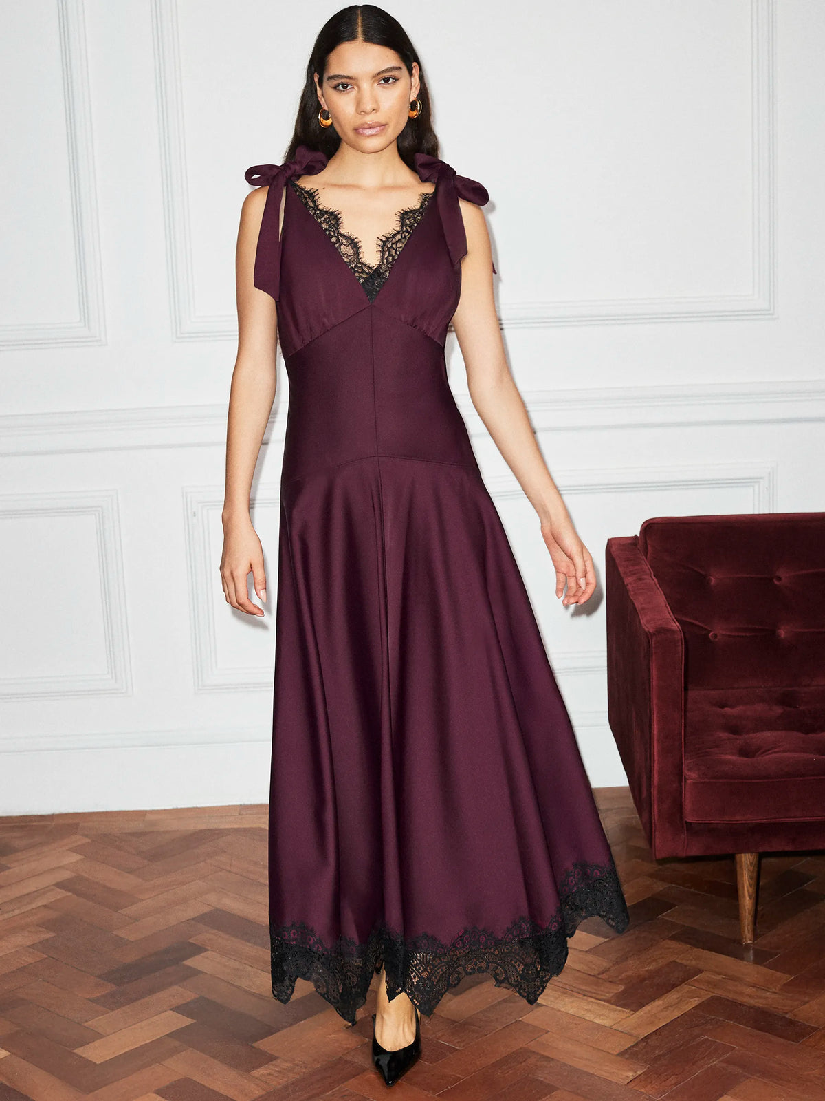 Petite Bronte Berry Lace Trim Detail Dress