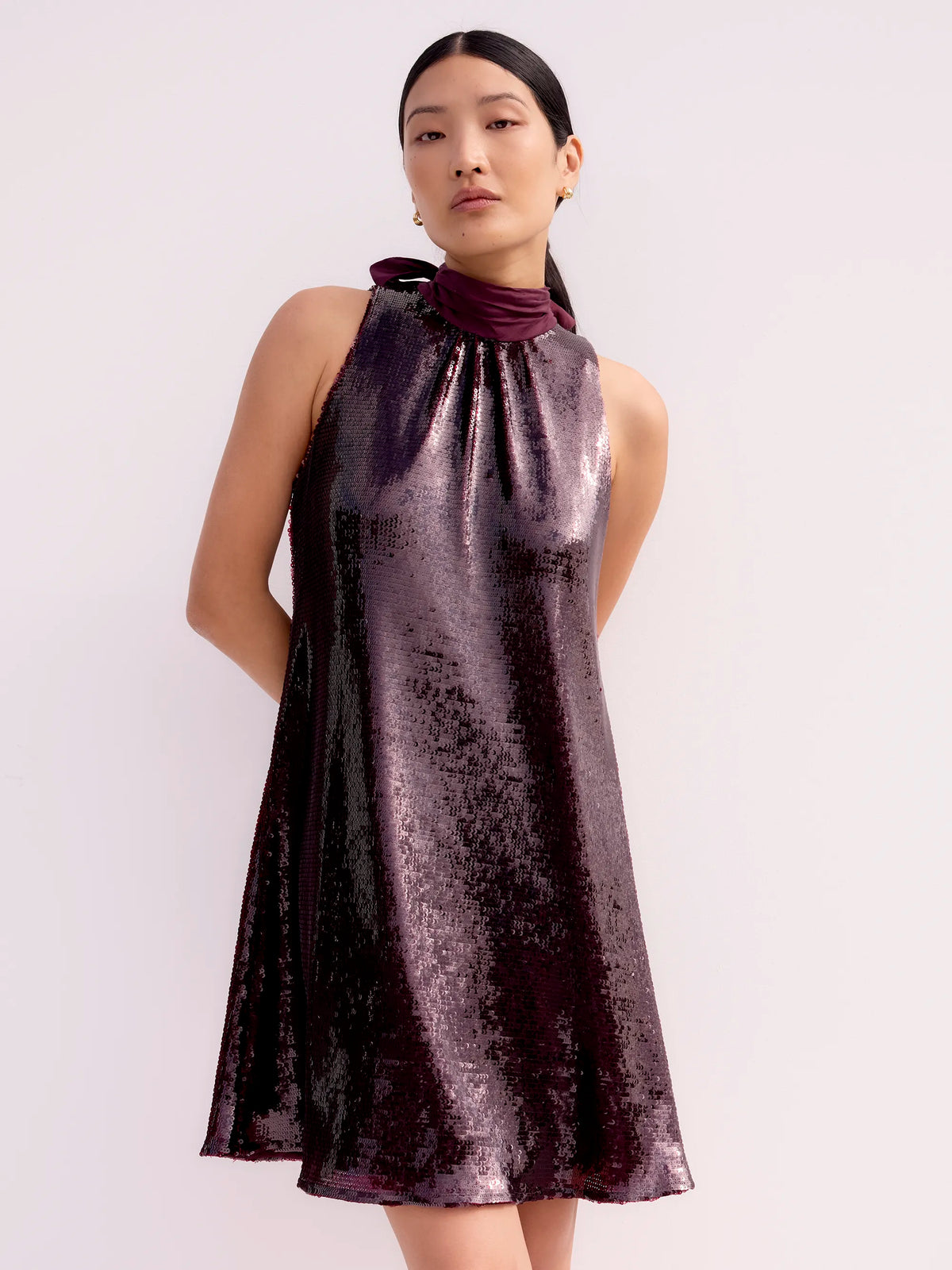 Freya Wine Sequin Halter Neck Dress