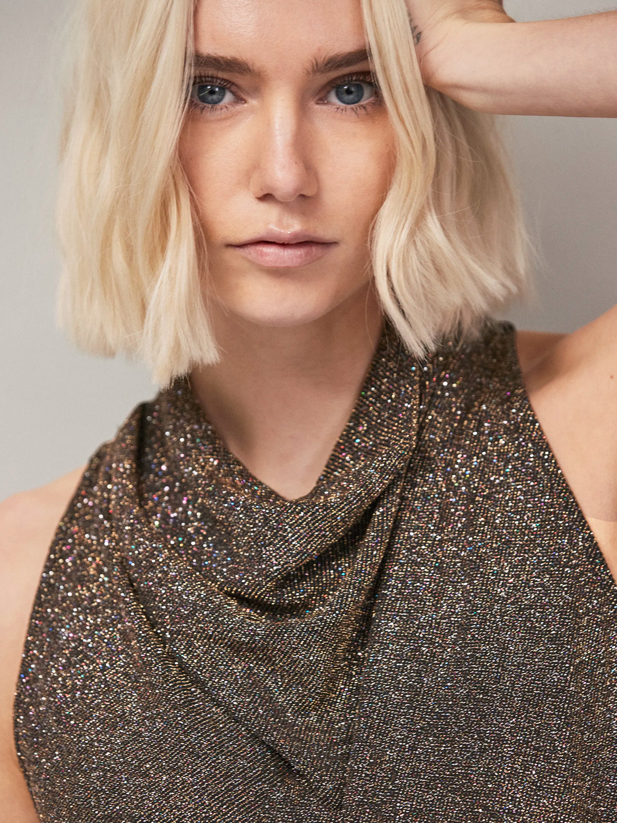 Gold Sparkle Jersey Cowl Top