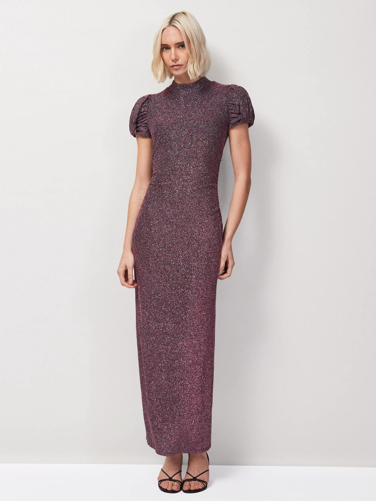Petite Adeline Pink Sparkle Tulip Sleeve Detail Dress