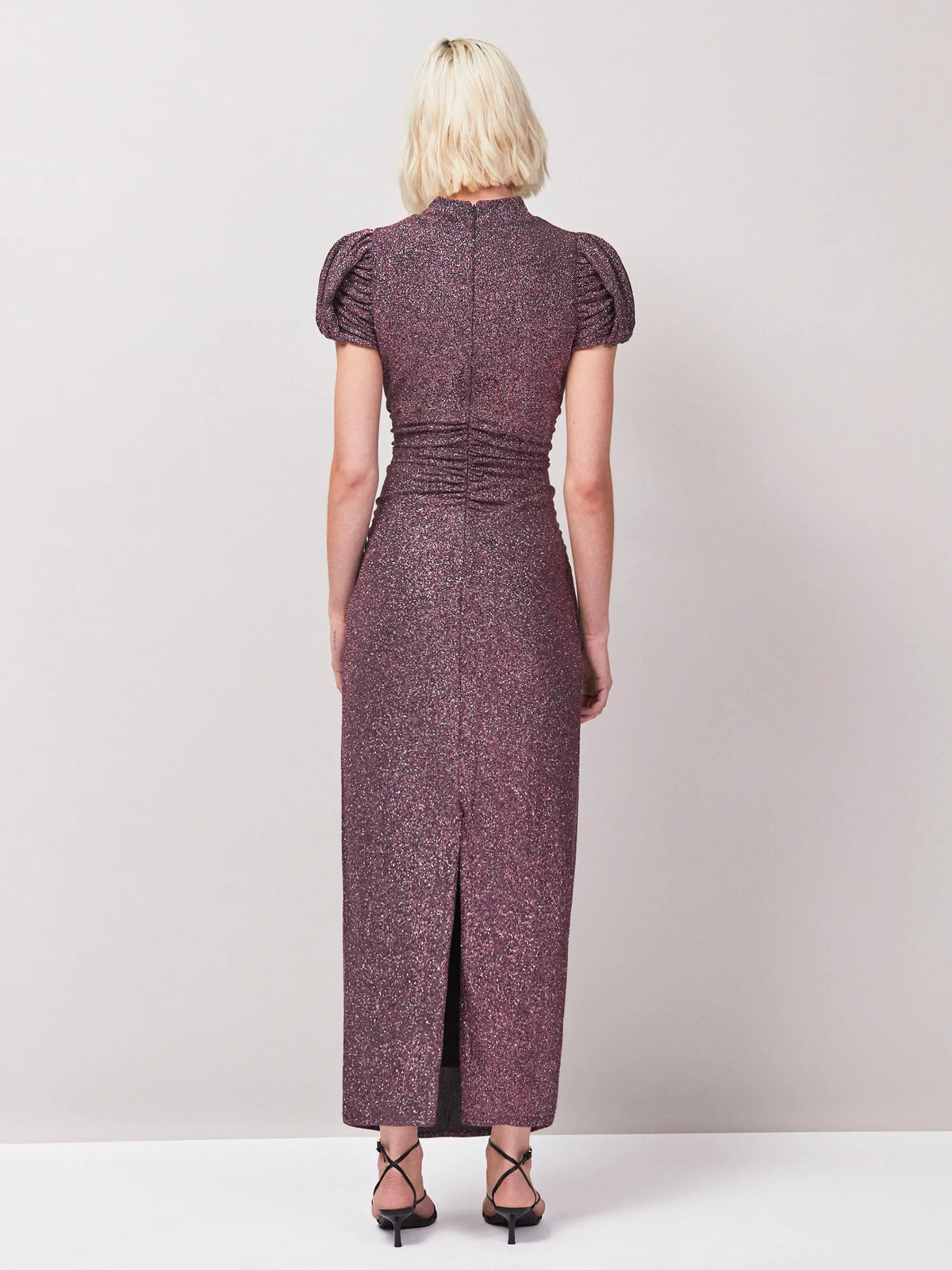 Petite Adeline Pink Sparkle Tulip Sleeve Detail Dress