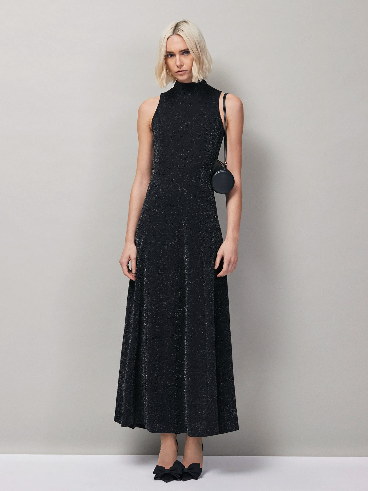 Petite Carrie Black Sparkle Ponte Dress